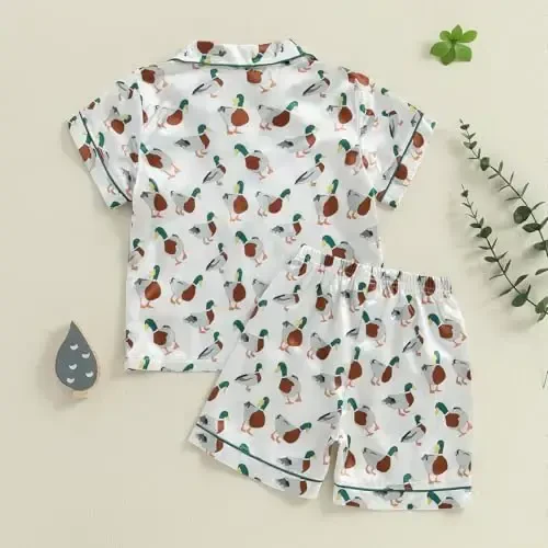 Kids Baby Girl Boy Satin Pajamas Set Short sleeve Button Down Shirt And Shorts Pjs Summer Sleepwear Nightwear - 3