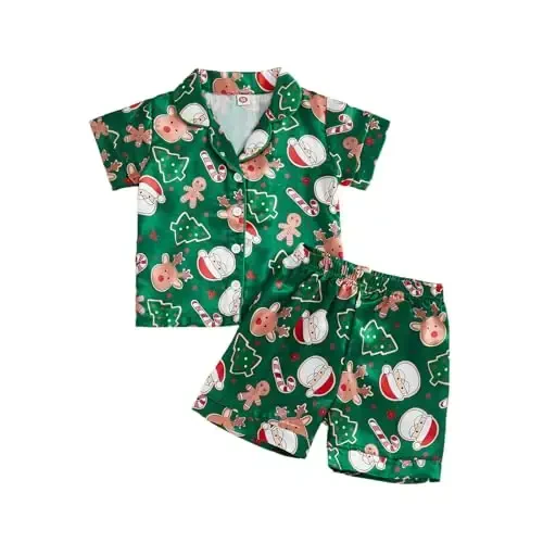 Kids Baby Girl Boy Satin Pajamas Set Short sleeve Button Down Shirt And Shorts Pjs Summer Sleepwear Nightwear - KIDS