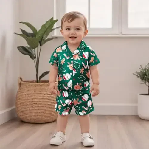 Kids Baby Girl Boy Satin Pajamas Set Short sleeve Button Down Shirt And Shorts Pjs Summer Sleepwear Nightwear - 2