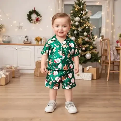 Kids Baby Girl Boy Satin Pajamas Set Short sleeve Button Down Shirt And Shorts Pjs Summer Sleepwear Nightwear - 3