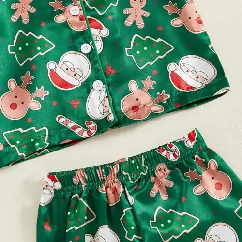 Kids Baby Girl Boy Satin Pajamas Set Short sleeve Button Down Shirt And Shorts Pjs Summer Sleepwear Nightwear - 7