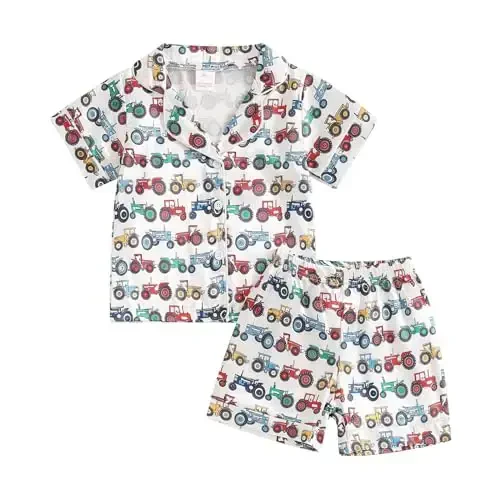 Kids Baby Girl Boy Satin Pajamas Set Short sleeve Button Down Shirt And Shorts Pjs Summer Sleepwear Nightwear - KIDS