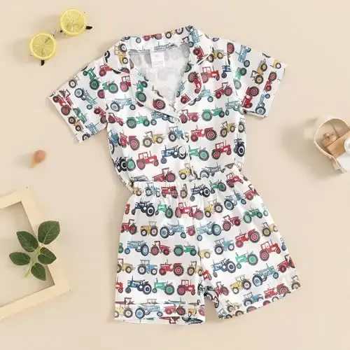 Kids Baby Girl Boy Satin Pajamas Set Short sleeve Button Down Shirt And Shorts Pjs Summer Sleepwear Nightwear - KIDS (1)
