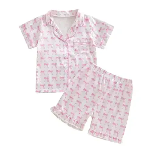 Kids Baby Girl Boy Satin Pajamas Set Short sleeve Button Down Shirt And Shorts Pjs Summer Sleepwear Nightwear - 1