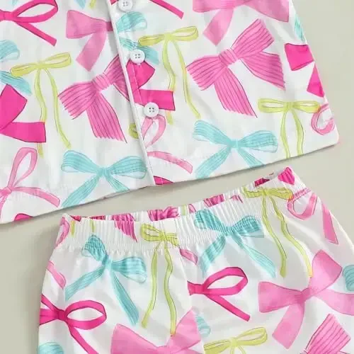 Kids Baby Girl Boy Satin Pajamas Set Short sleeve Button Down Shirt And Shorts Pjs Summer Sleepwear Nightwear - 6