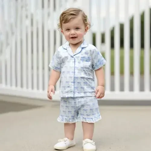 Kids Baby Girl Boy Satin Pajamas Set Short sleeve Button Down Shirt And Shorts Pjs Summer Sleepwear Nightwear - 4