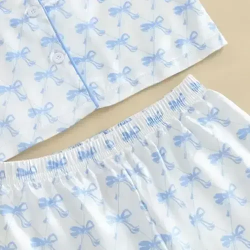 Kids Baby Girl Boy Satin Pajamas Set Short sleeve Button Down Shirt And Shorts Pjs Summer Sleepwear Nightwear - 6