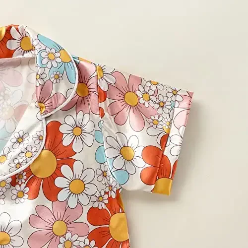 Kids Baby Girl Boy Satin Pajamas Set Short sleeve Button Down Shirt And Shorts Pjs Summer Sleepwear Nightwear - 5