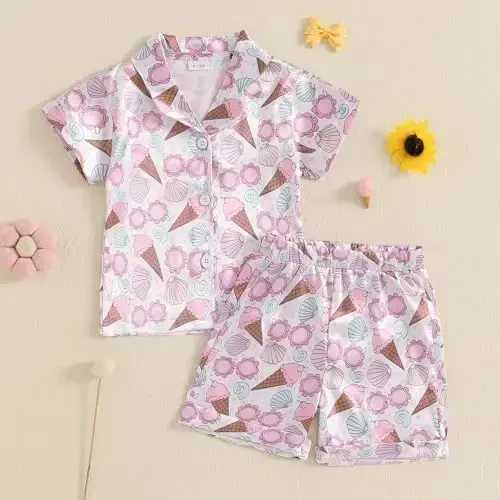 Kids Baby Girl Boy Satin Pajamas Set Short sleeve Button Down Shirt And Shorts Pjs Summer Sleepwear Nightwear - KIDS (1)