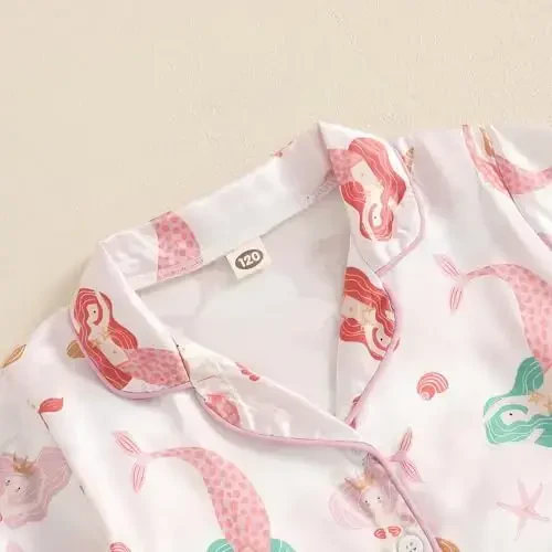 Kids Baby Girl Boy Satin Pajamas Set Short sleeve Button Down Shirt And Shorts Pjs Summer Sleepwear Nightwear - 4