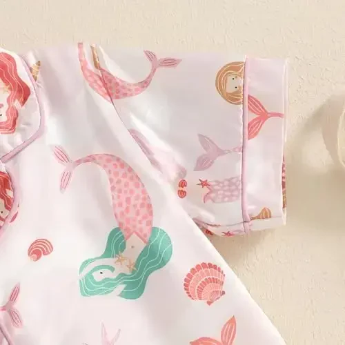 Kids Baby Girl Boy Satin Pajamas Set Short sleeve Button Down Shirt And Shorts Pjs Summer Sleepwear Nightwear - 5