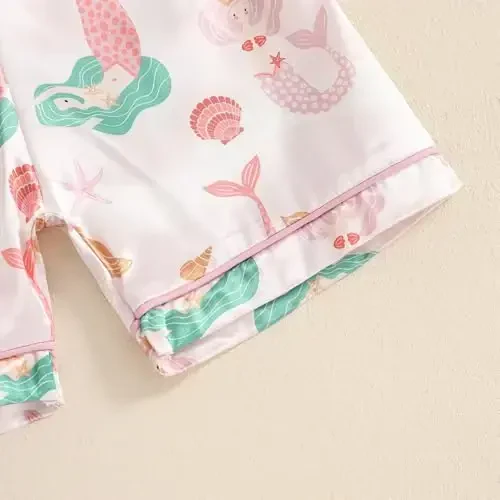 Kids Baby Girl Boy Satin Pajamas Set Short sleeve Button Down Shirt And Shorts Pjs Summer Sleepwear Nightwear - 7