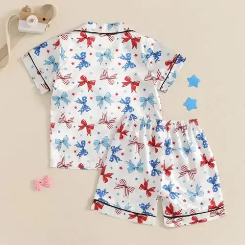 Kids Baby Girl Boy Satin Pajamas Set Short sleeve Button Down Shirt And Shorts Pjs Summer Sleepwear Nightwear - 3
