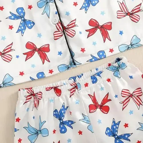 Kids Baby Girl Boy Satin Pajamas Set Short sleeve Button Down Shirt And Shorts Pjs Summer Sleepwear Nightwear - 6