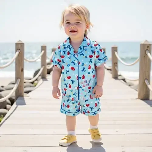 Kids Baby Girl Boy Satin Pajamas Set Short sleeve Button Down Shirt And Shorts Pjs Summer Sleepwear Nightwear - 3