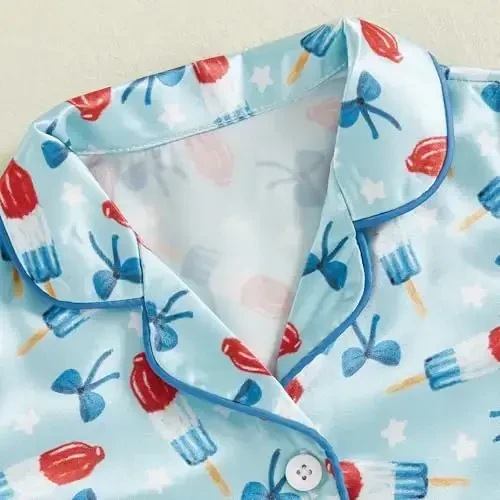 Kids Baby Girl Boy Satin Pajamas Set Short sleeve Button Down Shirt And Shorts Pjs Summer Sleepwear Nightwear - 5