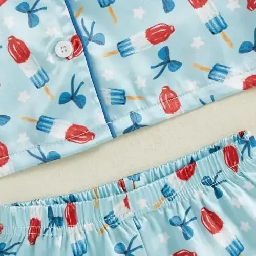 Kids Baby Girl Boy Satin Pajamas Set Short sleeve Button Down Shirt And Shorts Pjs Summer Sleepwear Nightwear - 6