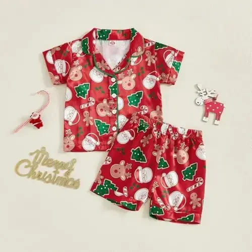 Kids Baby Girl Boy Satin Pajamas Set Short sleeve Button Down Shirt And Shorts Pjs Summer Sleepwear Nightwear - 4