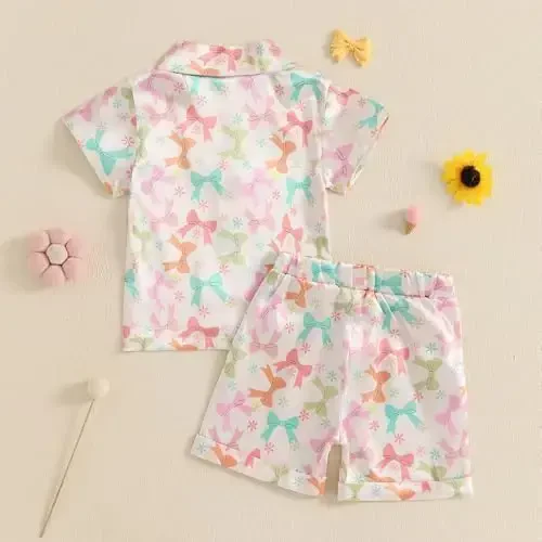 Kids Baby Girl Boy Satin Pajamas Set Short sleeve Button Down Shirt And Shorts Pjs Summer Sleepwear Nightwear - 3