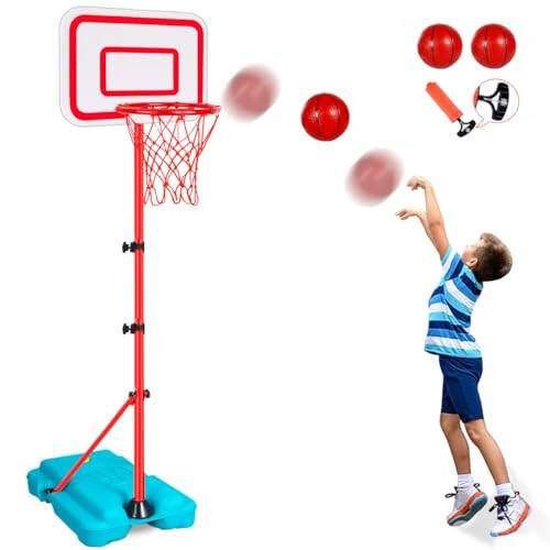 Kids Basketball Hoop Adjustable Height 2.9 ft-6.2 ft Toddler Basketball Hoop for Kids Indoor Outdoor Play Portable Basket Ball Goal Backyard Outside Toys for Boys Girls Age 2 3 4 5 6 7 8 Easter Gift - 2