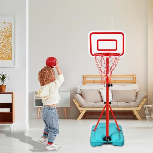 Kids Basketball Hoop Adjustable Height 2.9 ft-6.2 ft Toddler Basketball Hoop for Kids Indoor Outdoor Play Portable Basket Ball Goal Backyard Outside Toys for Boys Girls Age 2 3 4 5 6 7 8 Easter Gift - 3