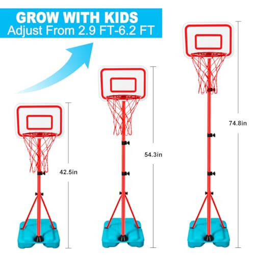 Kids Basketball Hoop Adjustable Height 2.9 ft-6.2 ft Toddler Basketball Hoop for Kids Indoor Outdoor Play Portable Basket Ball Goal Backyard Outside Toys for Boys Girls Age 2 3 4 5 6 7 8 Easter Gift - 4