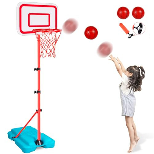 Kids Basketball Hoop Adjustable Height 2.9 ft-6.2 ft Toddler Basketball Hoop for Kids Indoor Outdoor Play Portable Basket Ball Goal Backyard Outside Toys for Boys Girls Age 2 3 4 5 6 7 8 Easter Gift - 1