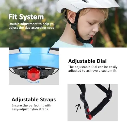Kids Bike Helmet, Toddler Youth Helmet for Boys Girls, Ages 3-5, 5-8, 8-12 | Certified Multi-Sport Bicycle Scooter Skate Helmet with LED Light & Visor, Adjustable Lightweight Ventilated for Child Teen - 3