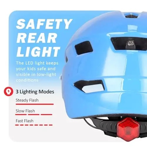 Kids Bike Helmet, Toddler Youth Helmet for Boys Girls, Ages 3-5, 5-8, 8-12 | Certified Multi-Sport Bicycle Scooter Skate Helmet with LED Light & Visor, Adjustable Lightweight Ventilated for Child Teen - 4
