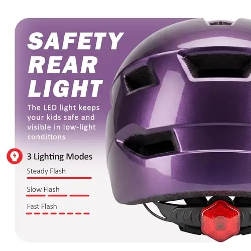 Kids Bike Helmet, Toddler Youth Helmet for Boys Girls, Ages 3-5, 5-8, 8-12 | Certified Multi-Sport Bicycle Scooter Skate Helmet with LED Light & Visor, Adjustable Lightweight Ventilated for Child Teen - 4