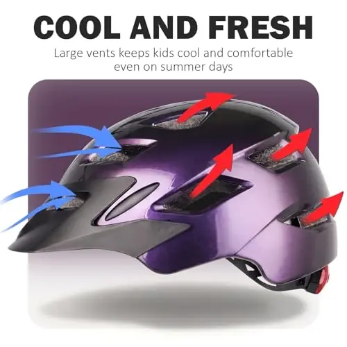 Kids Bike Helmet, Toddler Youth Helmet for Boys Girls, Ages 3-5, 5-8, 8-12 | Certified Multi-Sport Bicycle Scooter Skate Helmet with LED Light & Visor, Adjustable Lightweight Ventilated for Child Teen - 6