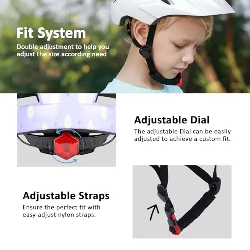 Kids Bike Helmet, Toddler Youth Helmet for Boys Girls, Ages 3-5, 5-8, 8-14 | Certified with LED Light & Visor, Multi-Sport Bicycle Scooter Skate Helmet, Adjustable Lightweight Ventilated for Child Teen - 3
