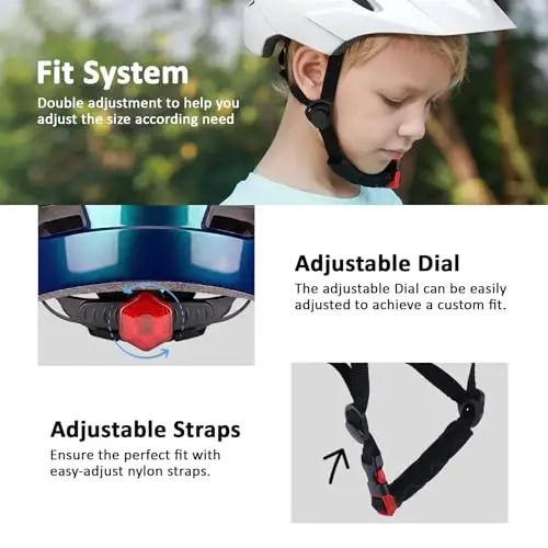 Kids Bike Helmet, Toddler Youth Helmet for Boys Girls, Ages 3-5, 5-8, 8-14 | Certified with LED Light & Visor, Multi-Sport Bicycle Scooter Skate Helmet, Adjustable Lightweight Ventilated for Child Teen - 3