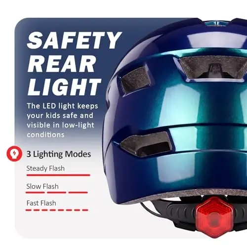 Kids Bike Helmet, Toddler Youth Helmet for Boys Girls, Ages 3-5, 5-8, 8-14 | Certified with LED Light & Visor, Multi-Sport Bicycle Scooter Skate Helmet, Adjustable Lightweight Ventilated for Child Teen - 4