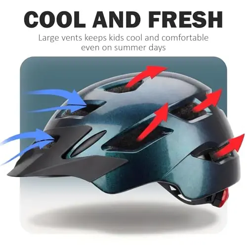Kids Bike Helmet, Toddler Youth Helmet for Boys Girls, Ages 3-5, 5-8, 8-14 | Certified with LED Light & Visor, Multi-Sport Bicycle Scooter Skate Helmet, Adjustable Lightweight Ventilated for Child Teen - 6