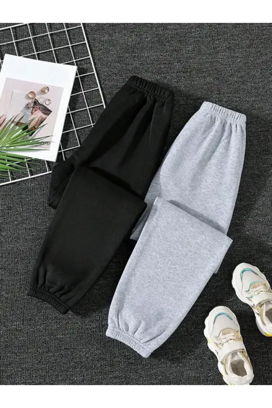 Kids Black Grey 2'li Jogger Eşofman Altı-siyahgri1 - 1
