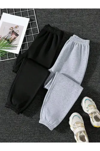 Kids Black Grey 2'li Jogger Eşofman Altı-siyahgri1 - KEYWEST (1)
