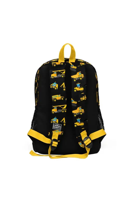 Kids Black Yellow Construction Equipment Patterned 3-Piece School Bag Set SET0123475-Black Yellow Black - 4