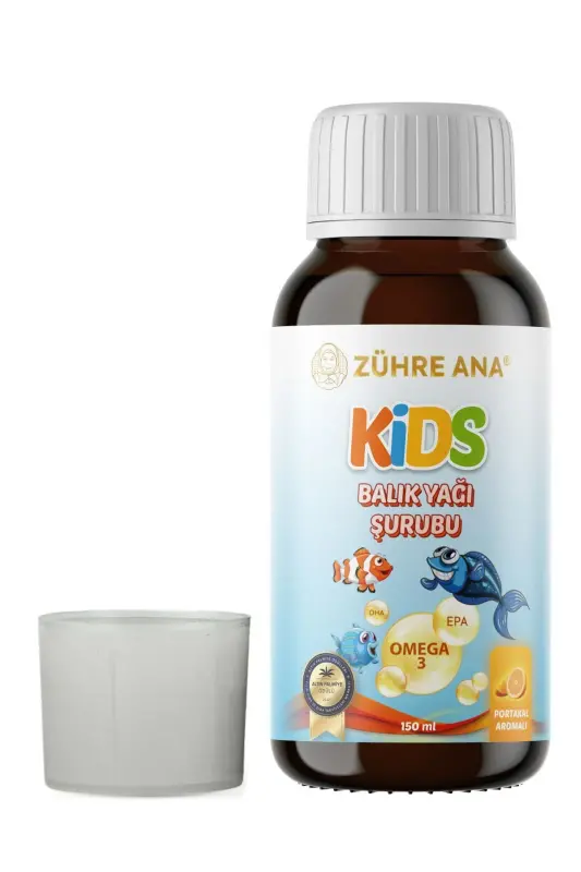 Kids Bolalar uchun - Omega 3 Baliq Yog'i Sharbati Vitaminli va Apelsinli 150 Ml - 6