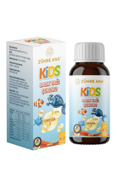 Kids Bolalar uchun - Omega 3 Baliq Yog'i Sharbati Vitaminli va Apelsinli 150 Ml - 1