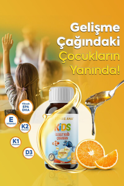 Kids Bolalar uchun - Omega 3 Baliq Yog'i Sharbati Vitaminli va Apelsinli 150 Ml - 2