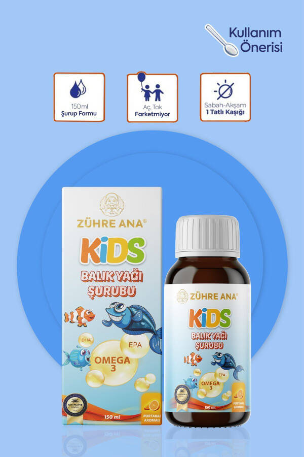 Kids Bolalar uchun - Omega 3 Baliq Yog'i Sharbati Vitaminli va Apelsinli 150 Ml - 3