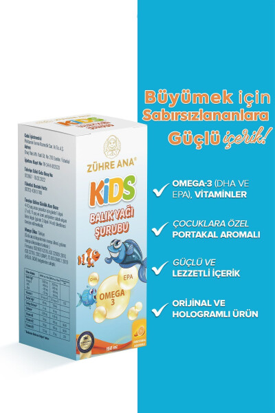 Kids Bolalar uchun - Omega 3 Baliq Yog'i Sharbati Vitaminli va Apelsinli 150 Ml - 4