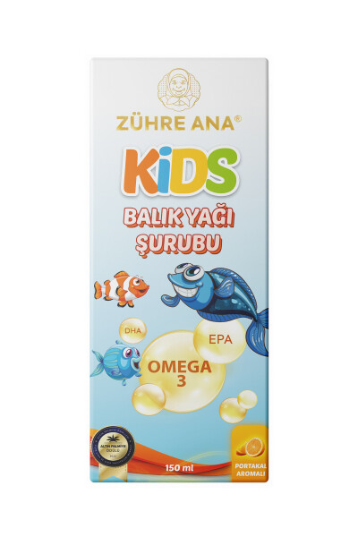 Kids Bolalar uchun - Omega 3 Baliq Yog'i Sharbati Vitaminli va Apelsinli 150 Ml - 8