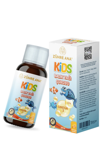 Kids Bolalar uchun - Omega 3 Baliq Yog'i Sharbati Vitaminli va Apelsinli 150 Ml - 9