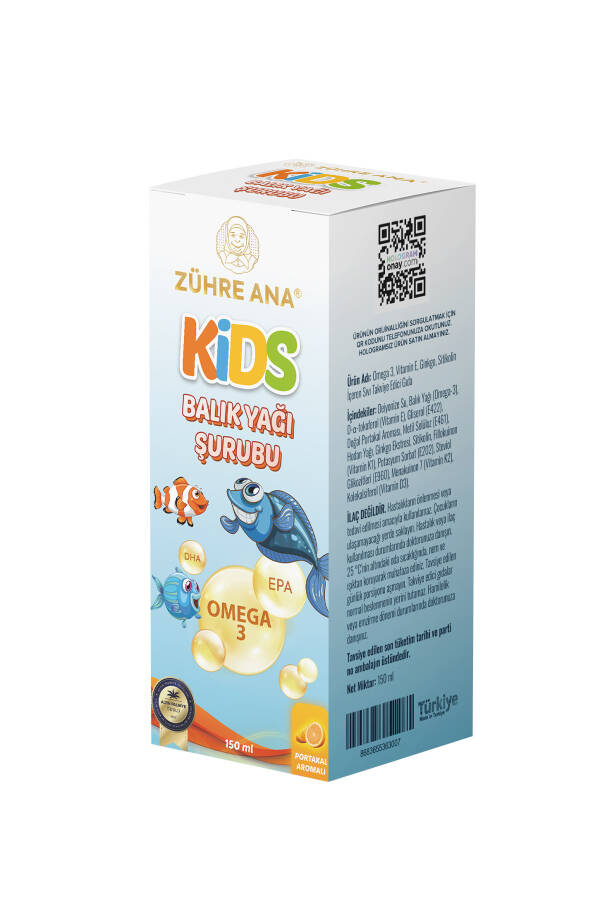 Kids Bolalar uchun - Omega 3 Baliq Yog'i Sharbati Vitaminli va Apelsinli 150 Ml - 10