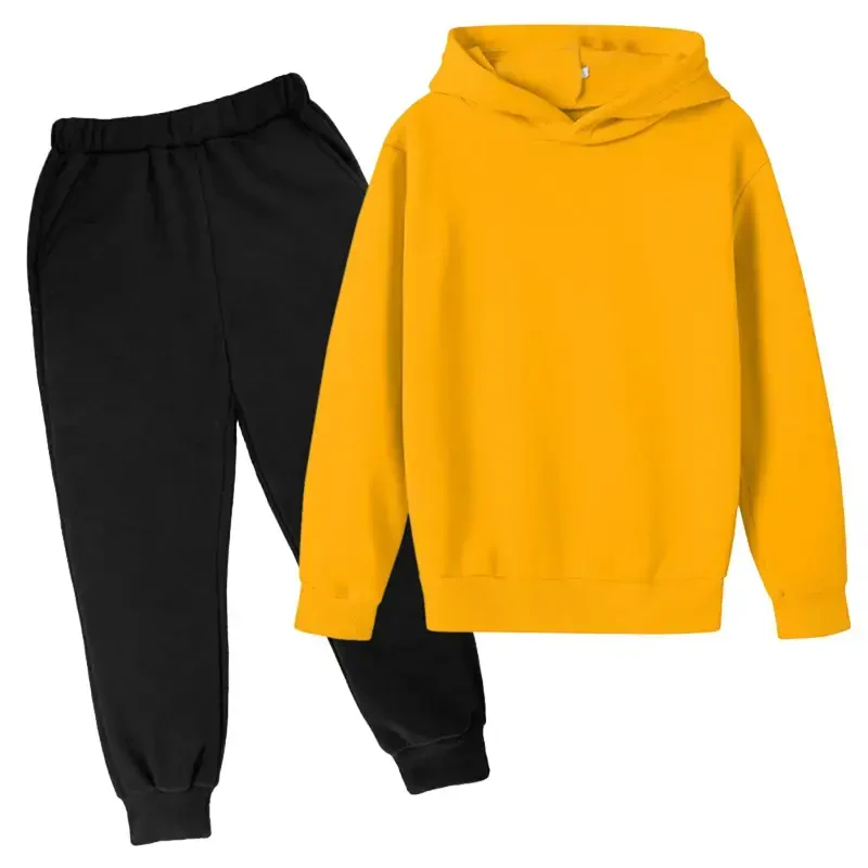 Kids Boys Outfits Sweatsuit Spring Fall Sports Hoodie Suit Solid Color Long Sleeve Hooded Sweatshirt Pullover Tops Jogger Pants Set 2 Piece Tracksuit - 2