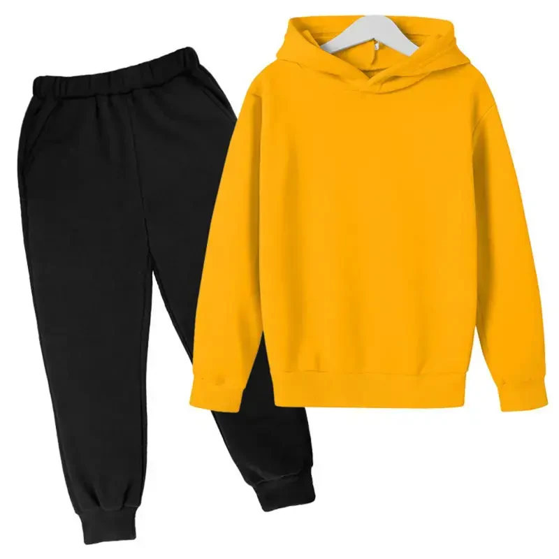 Kids Boys Outfits Sweatsuit Spring Fall Sports Hoodie Suit Solid Color Long Sleeve Hooded Sweatshirt Pullover Tops Jogger Pants Set 2 Piece Tracksuit - 3