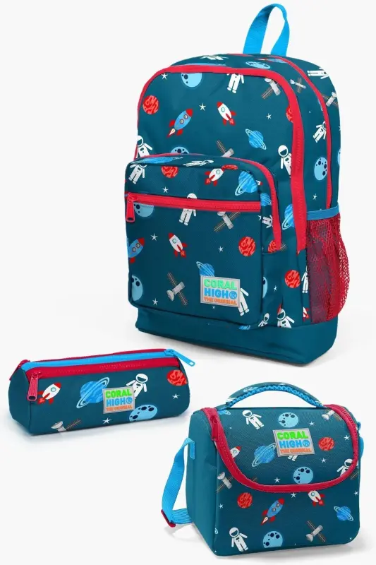 Kids Civit Kırmızı Uzay Desenli 3’lü Okul Çanta Seti SET0123116-Çivit Mavisi - 1