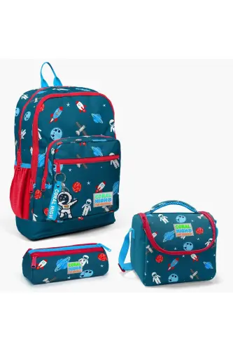 Kids Civit Kırmızı Uzay Desenli 3’lü Okul Çanta Seti SET0123116 - Çivit Mavisi 